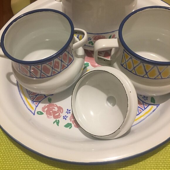 Giverny Enameled Metal Hostess Set, Cottage Chic Vintage Kitchen, Monet Impressi - Picture 4 of 10